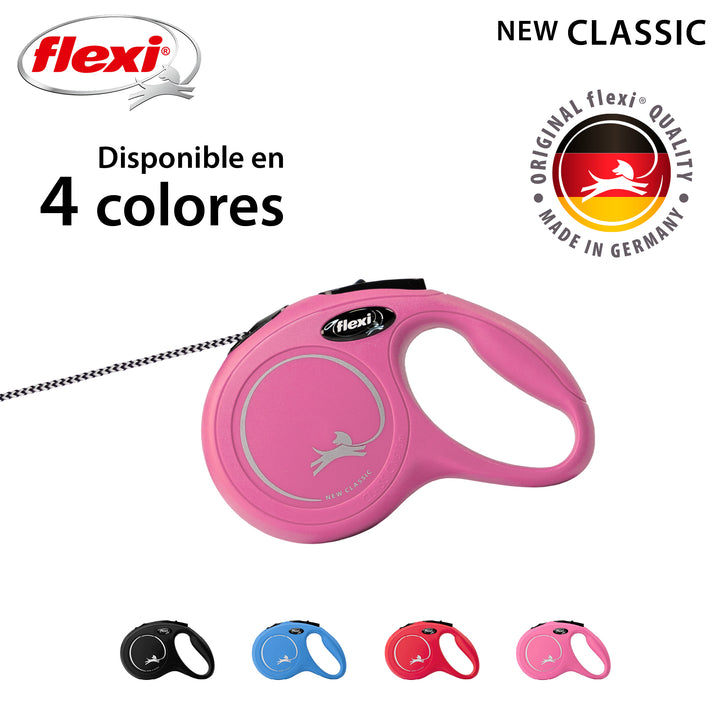 Flexi New Classic Correa Azul XS Perros Hasta 8 Kgs. Cordón 3 Mts., color rosado