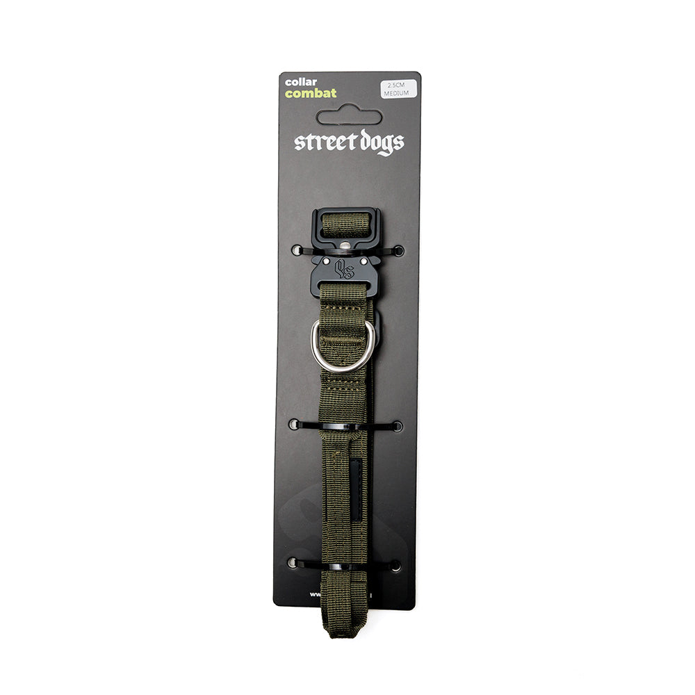 Street Dogs Collar Perro Combat 2,5 cm Khaki en su empaque