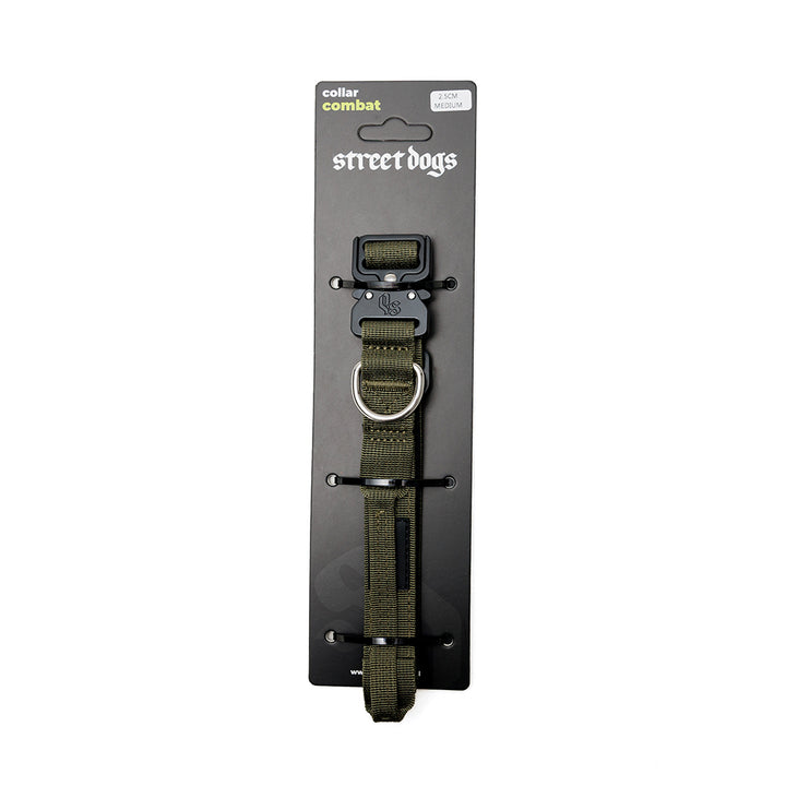 Street Dogs Collar Perro Combat 2,5 cm Khaki en su empaque