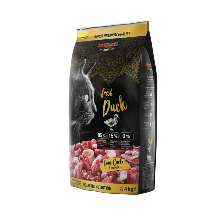 Leonardo Fresh Pato 4 kg alimento seco para gato empaque lateral