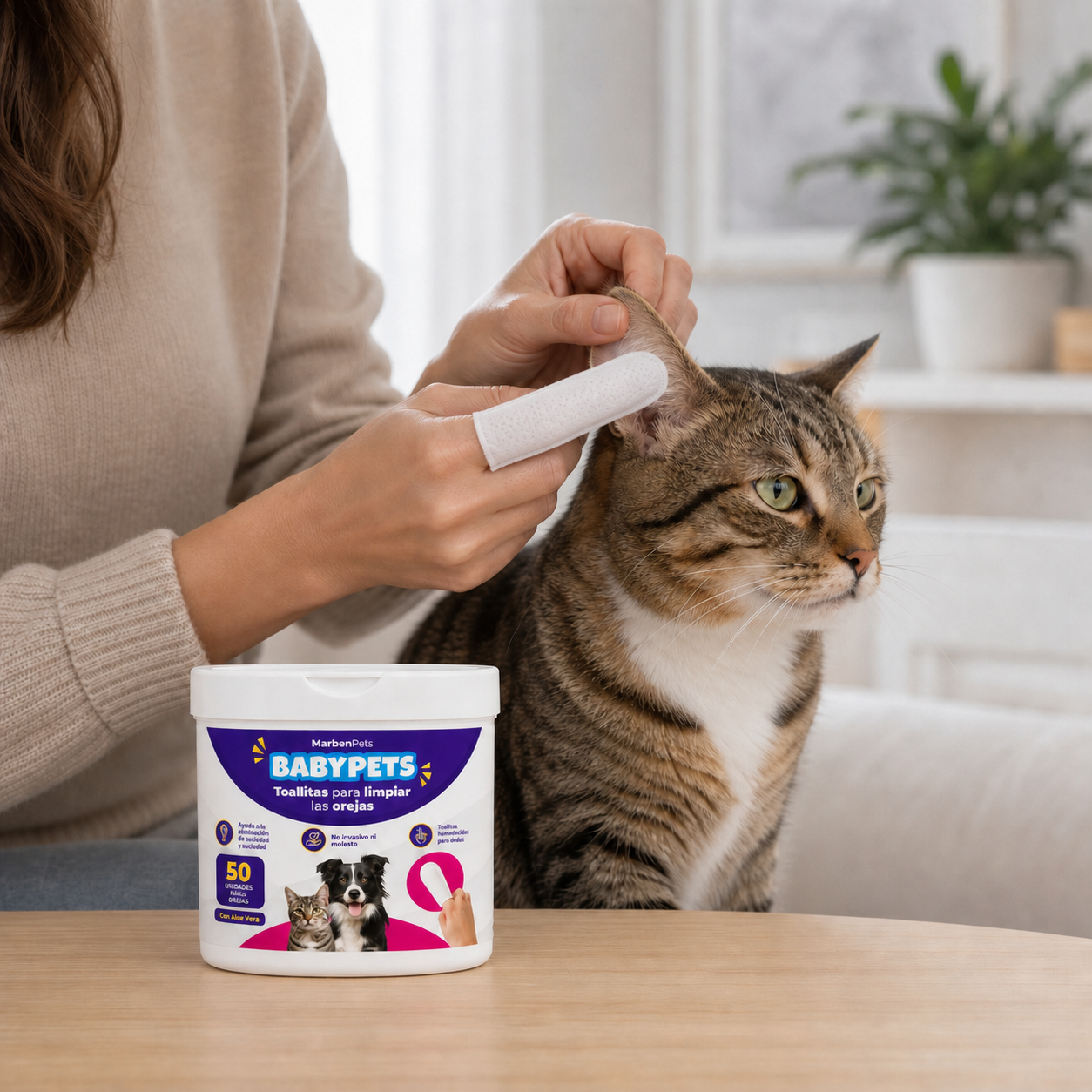 Baby Pets toallitas húmedas para orejas uso en gatitos