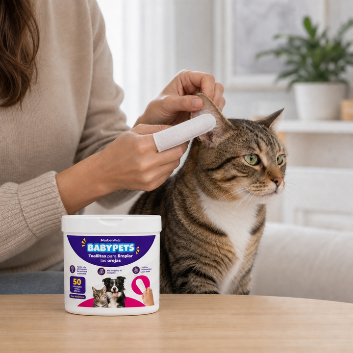 Baby Pets toallitas húmedas para orejas uso en gatitos