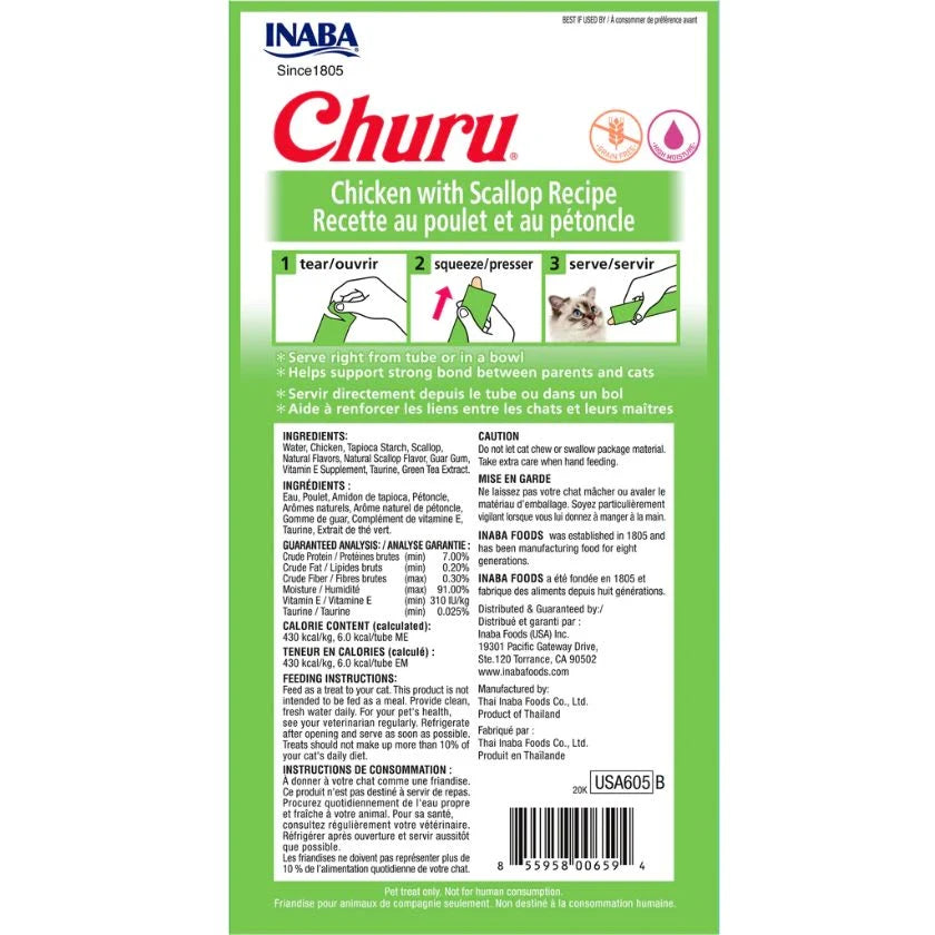 Churu snack líquido pollo con ostión para gatos empaque detalle