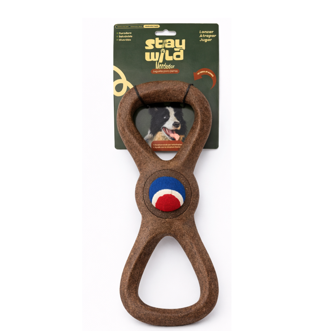 Stay Wild juguete mordedor perro infinito con pelota fibra bambú y goma 36 cm vista frontal