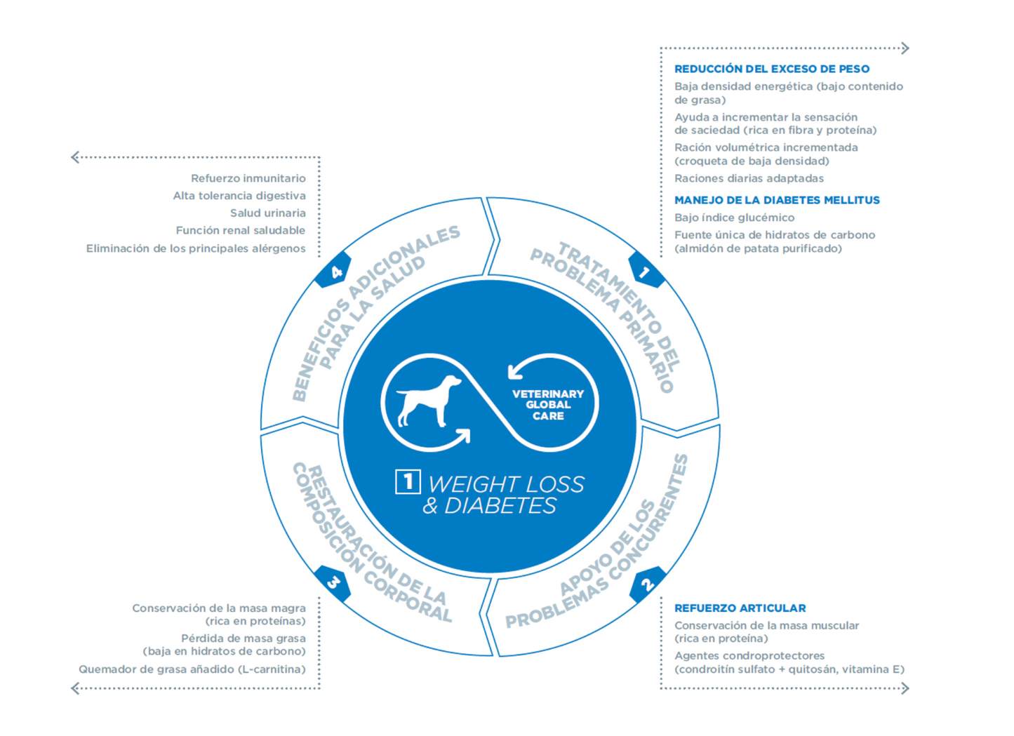 Virbac HPM Weight Loss & Diabetes W1 información nutricional infografía