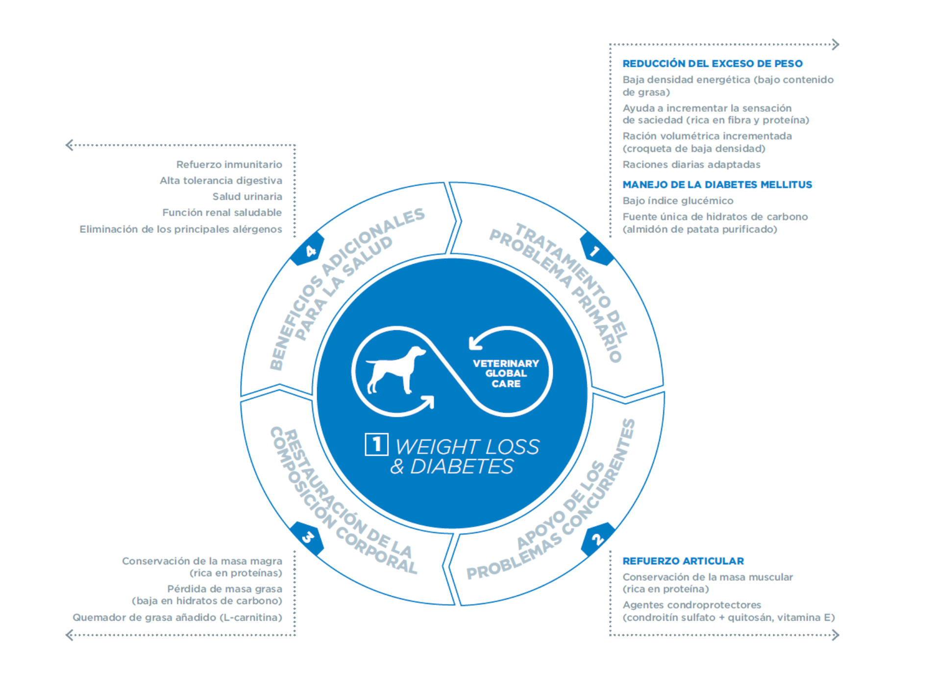 Virbac HPM Weight Loss & Diabetes W1 información nutricional infografía