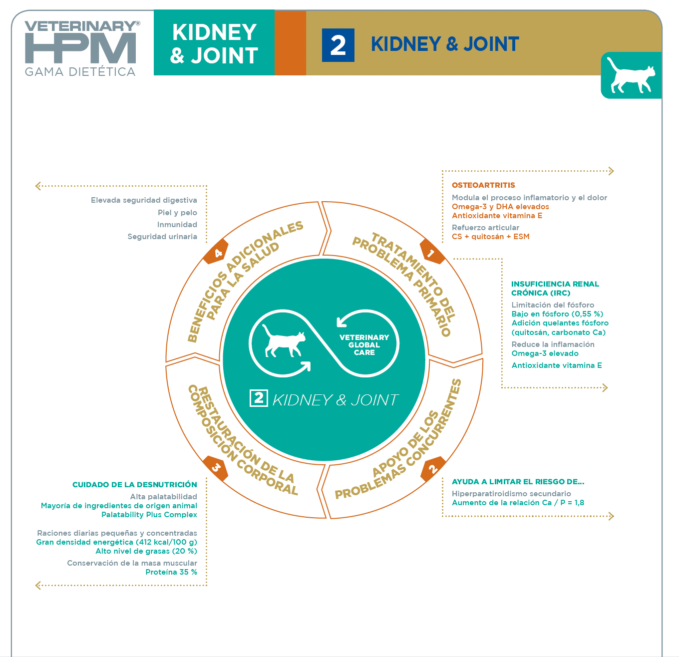 Virbac gato HPM Kidney & Joint información nutricional
