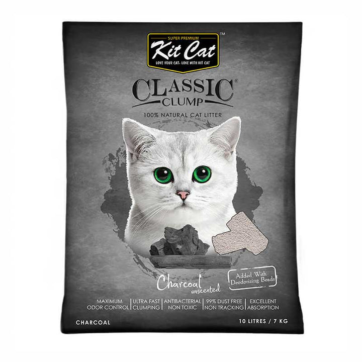Kit Cat Classic Clump arena natural charcoal carbón 7 kg empaque detalle