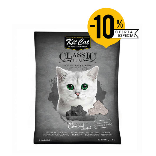 Kit Cat Classic Clump arena natural charcoal carbón 7 kg vista frontal
