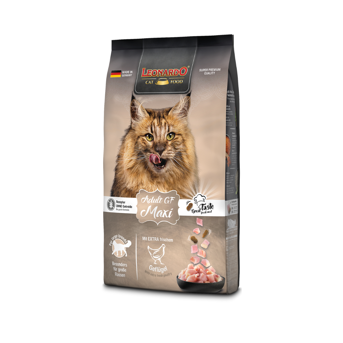 Leonardo Adult GF libre de granos 7.5 kg alimento seco para gatos empaque lateral