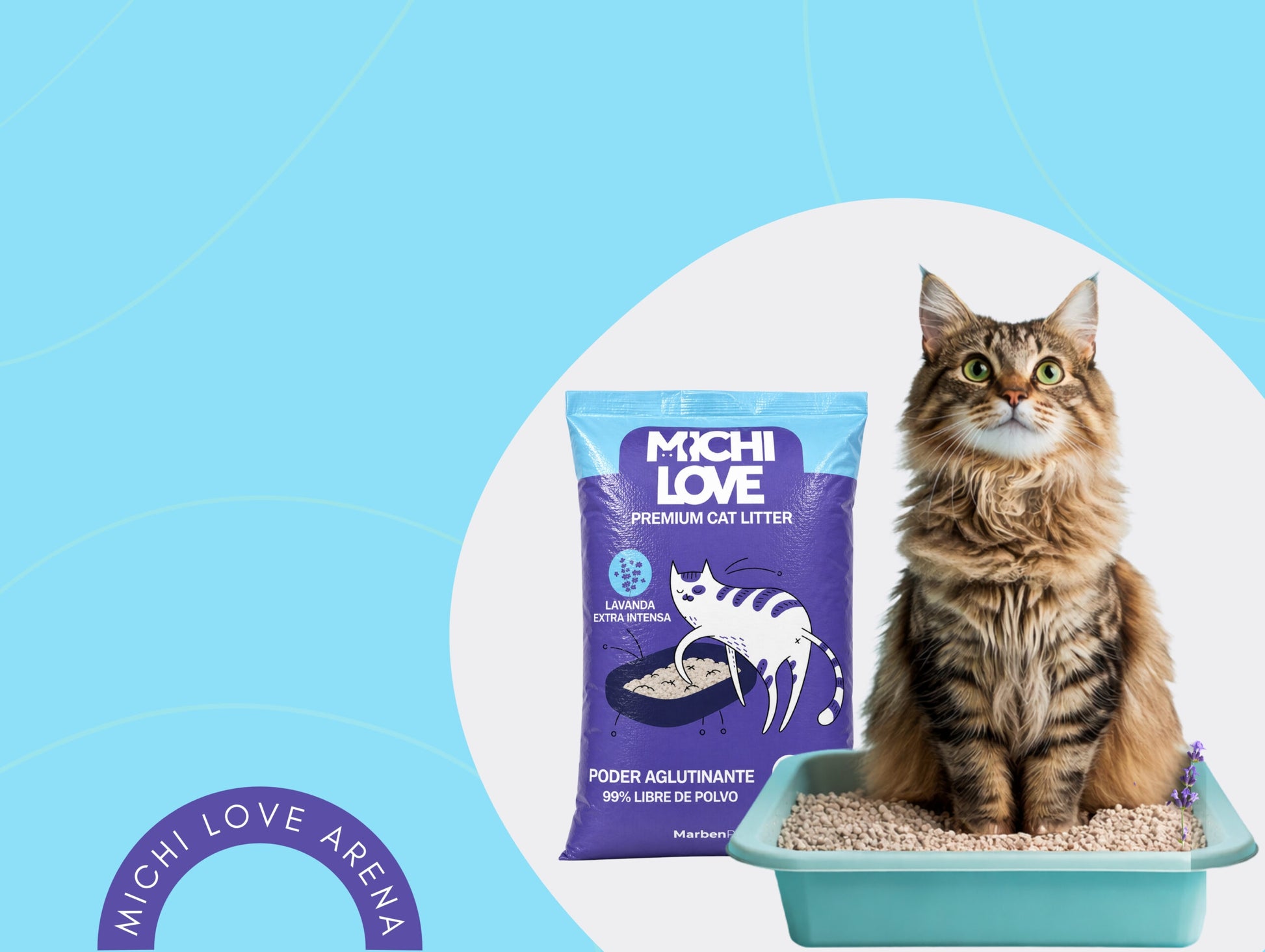 Michi Love arena bentonita lavanda gato vista general producto