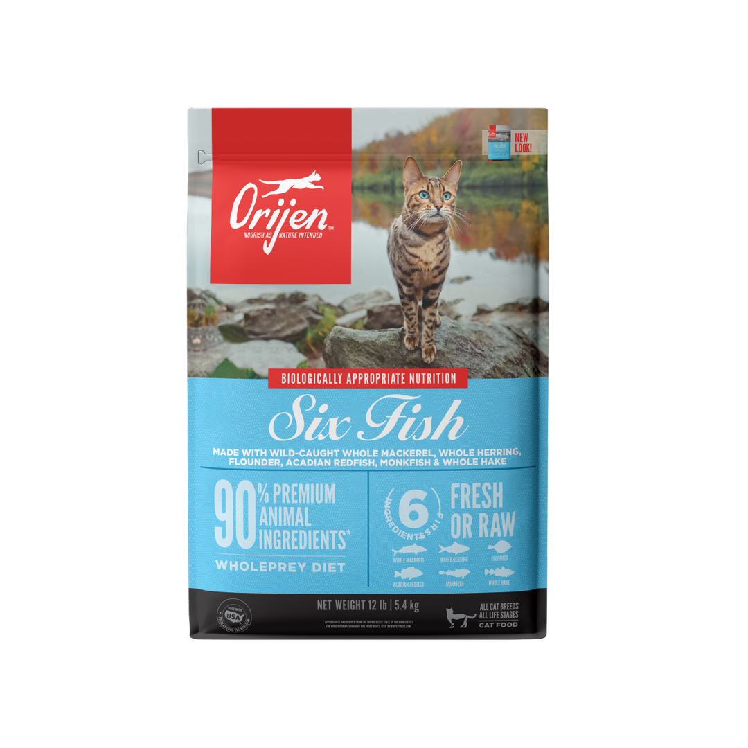 Orijen Six Fish libre de granos alimento para gatos vista frontal