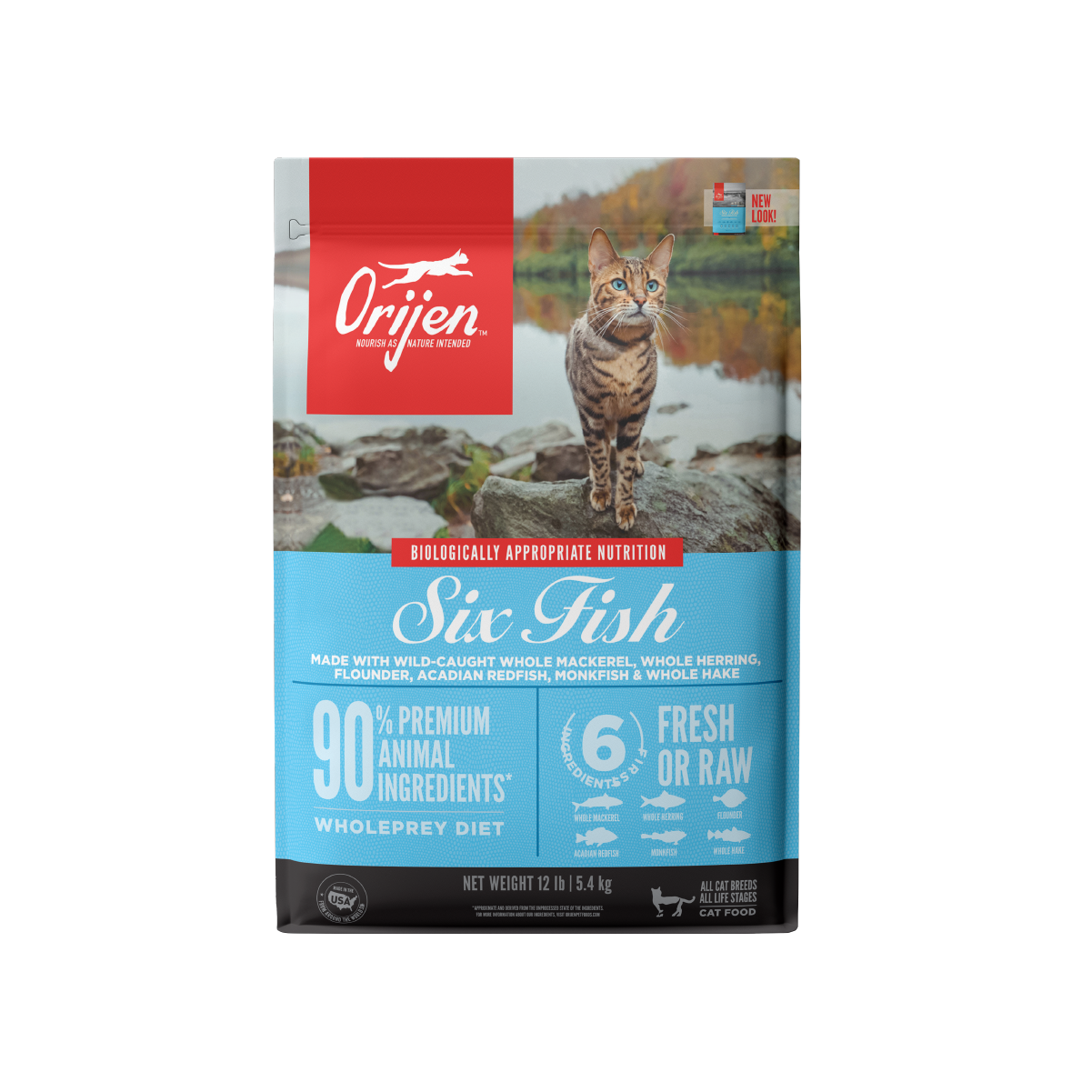 Orijen Six Fish libre de granos alimento para gatos vista frontal