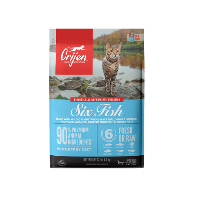 Orijen Six Fish libre de granos alimento para gatos vista frontal