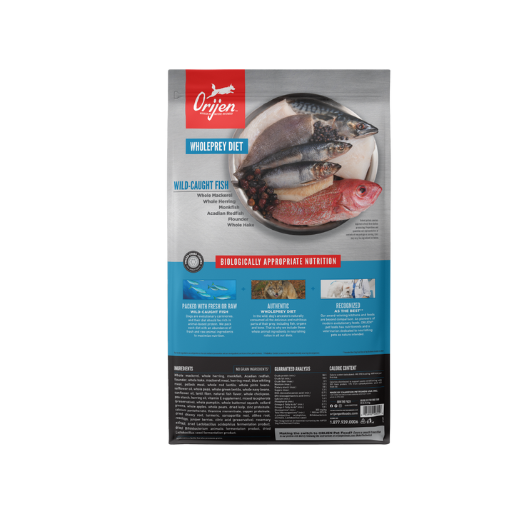 Orijen Six Fish libre de granos 10.6 kg alimento para perros vista trasera