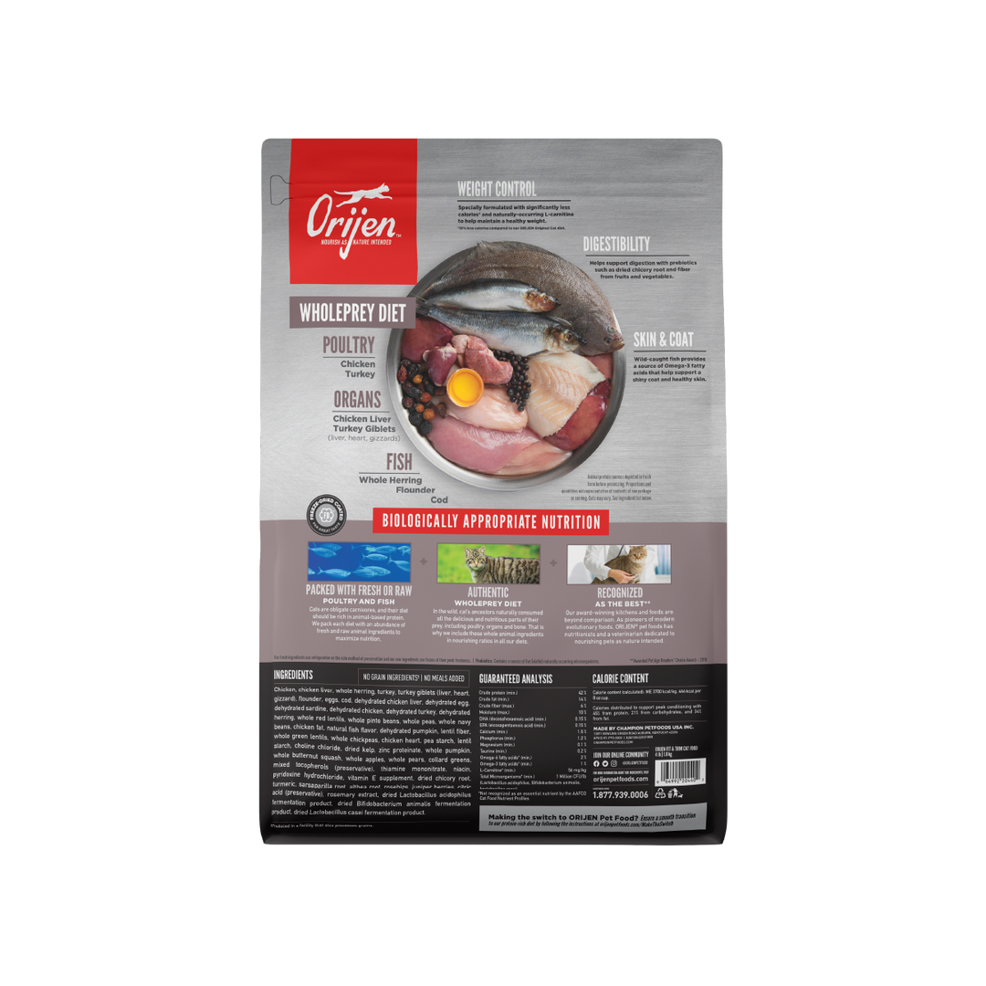 Orijen Fit &amp; Trim libre de granos alimento para gatos vista trasera