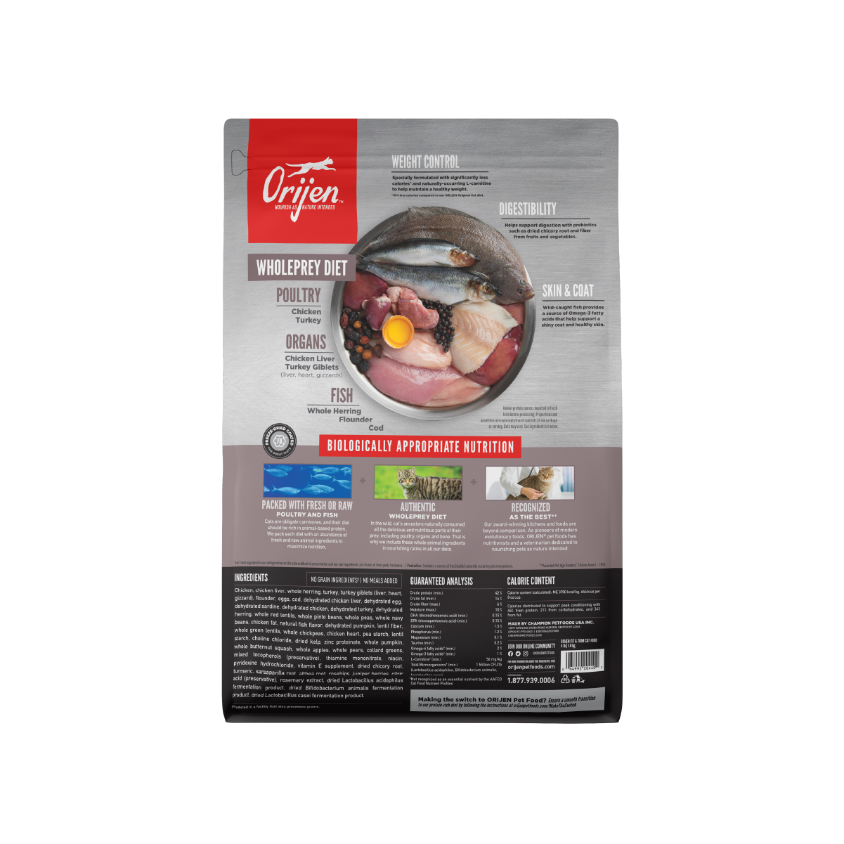 Orijen Fit & Trim libre de granos alimento para gatos vista trasera