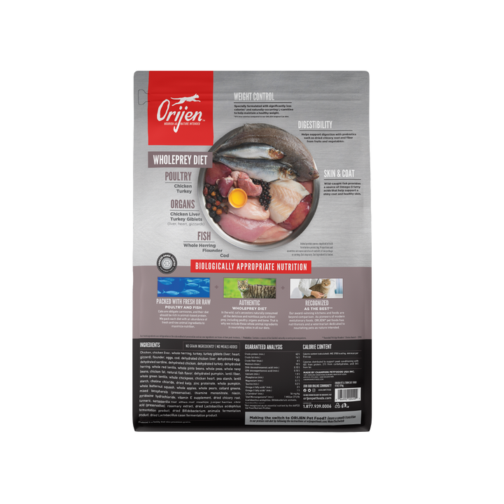 Orijen Fit &amp; Trim libre de granos alimento para gatos vista trasera