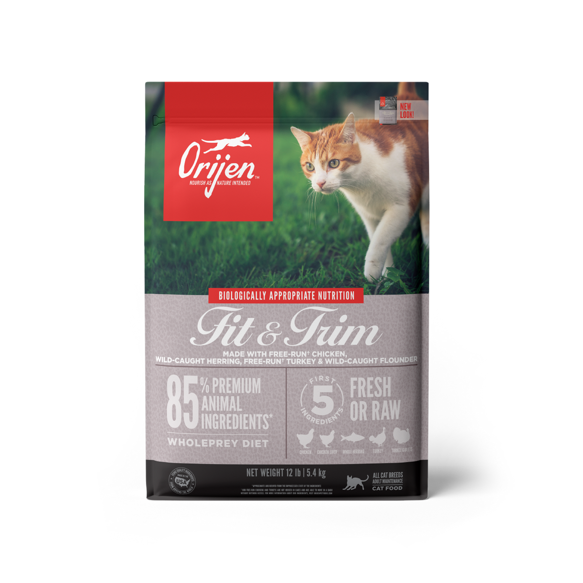 Orijen Fit & Trim libre de granos alimento para gatos vista frontal