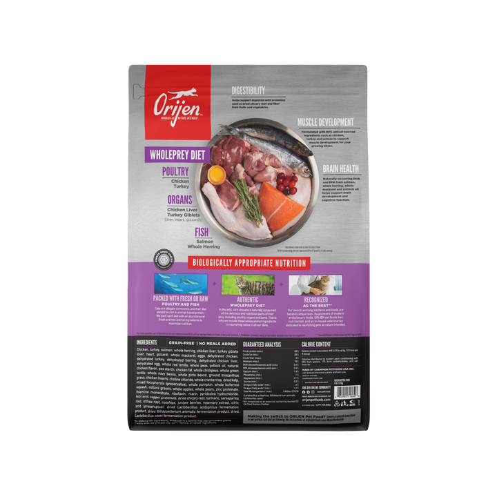 Orijen Kitten Formula libre de granos alimento para gatitos vista trasera