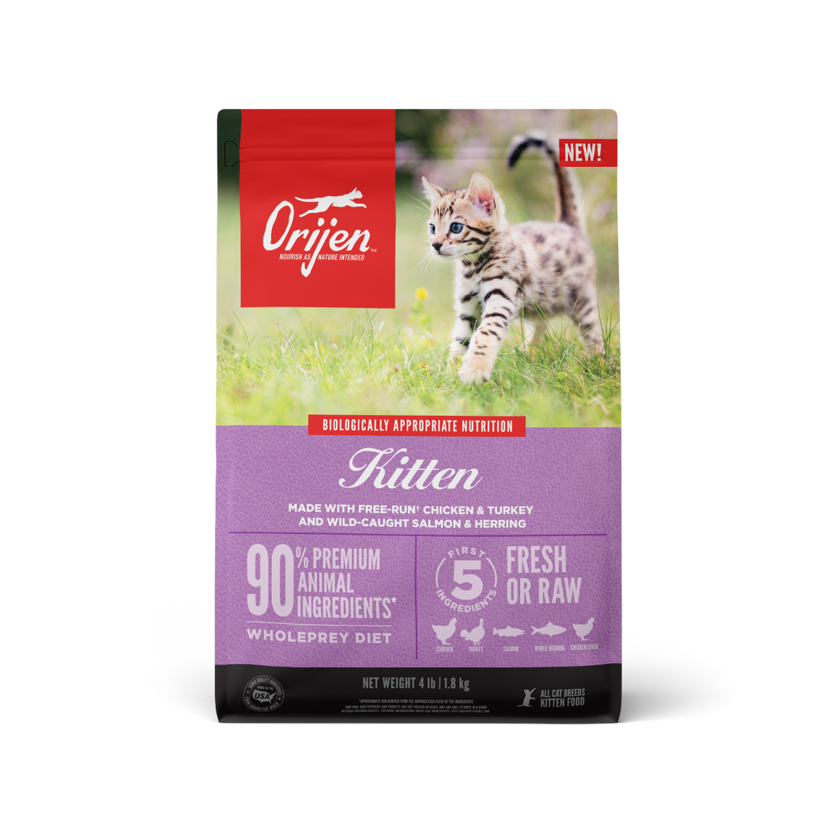 Orijen Kitten Formula libre de granos alimento para gatitos vista frontal