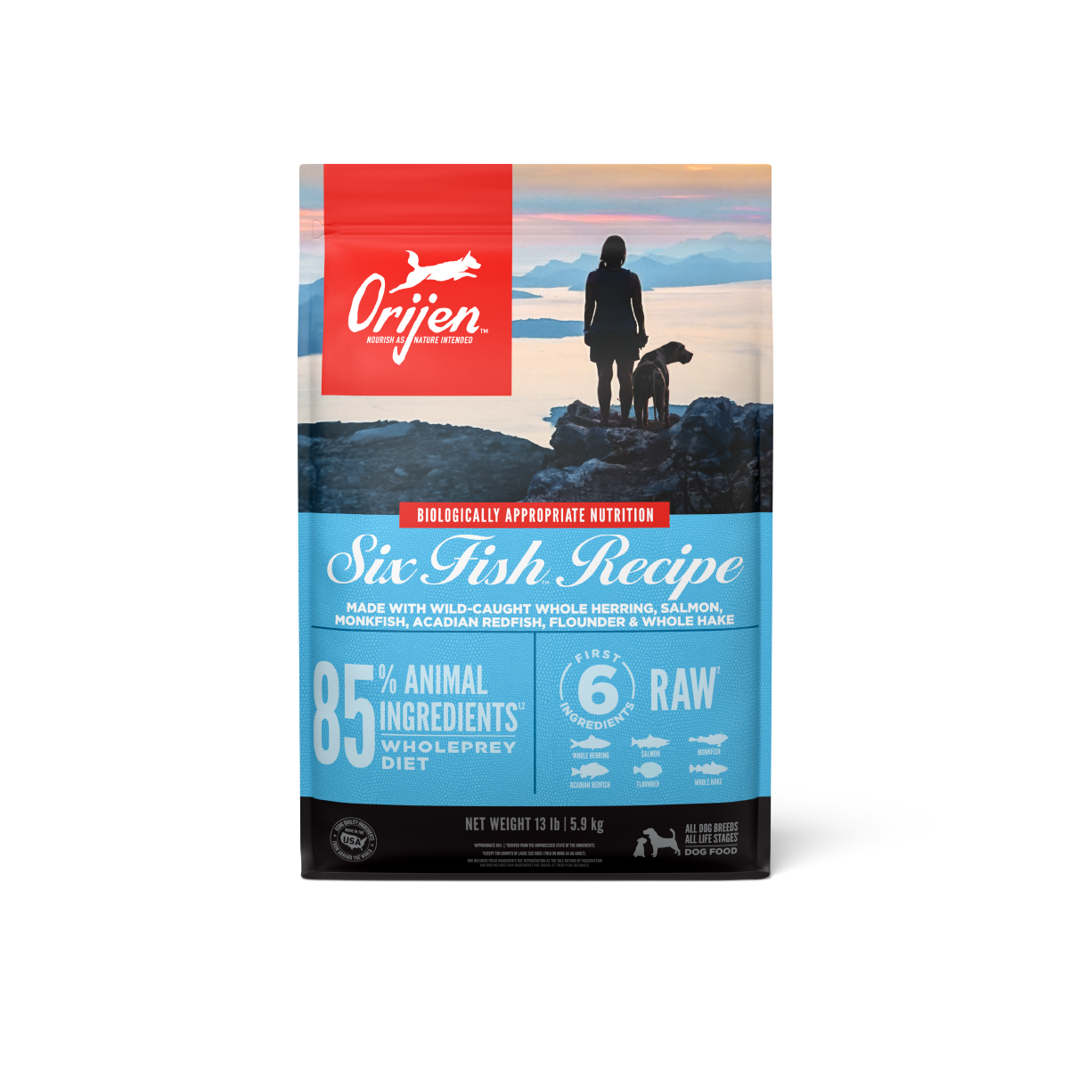 Orijen Six Fish libre de granos 5.9 kg alimento para perros vista frontal