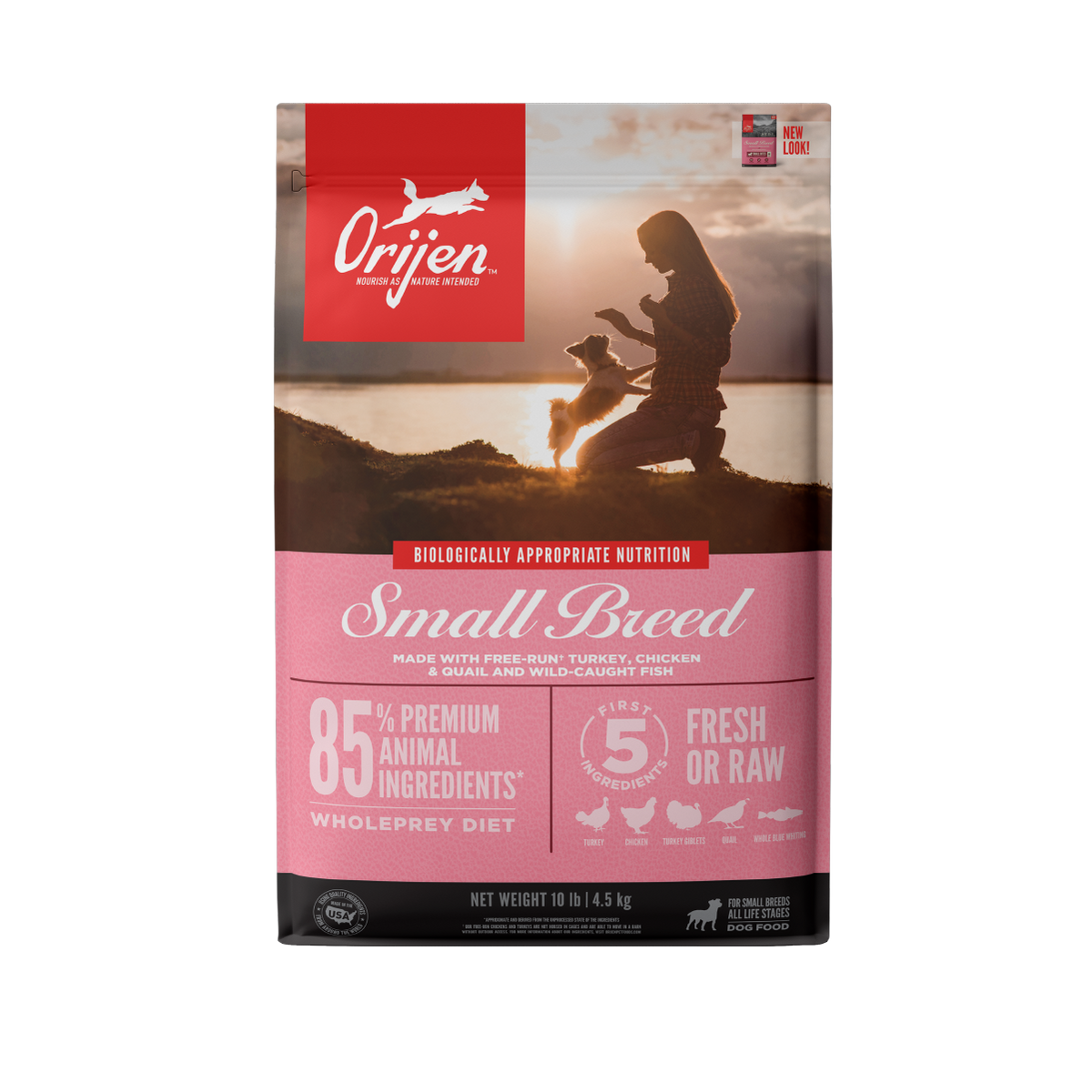Orijen Small Breeds libre de granos 4.5 kg alimento para perros razas pequeñas vista frontal