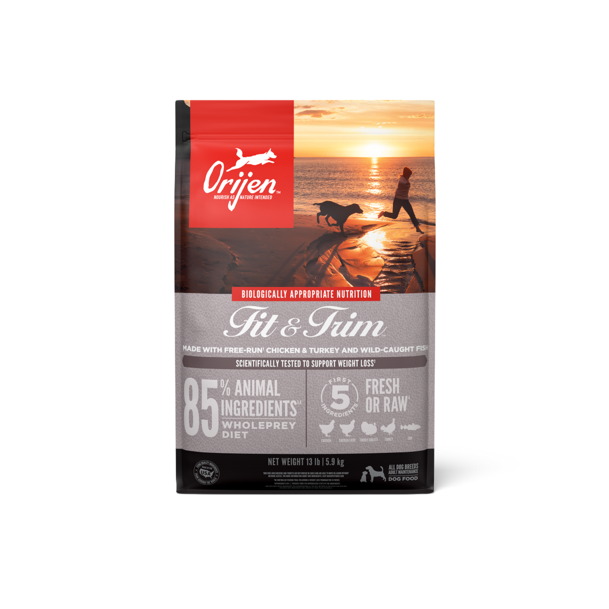 Orijen Fit & Trim libre de granos 5.9 kg alimento para perros vista frontal
