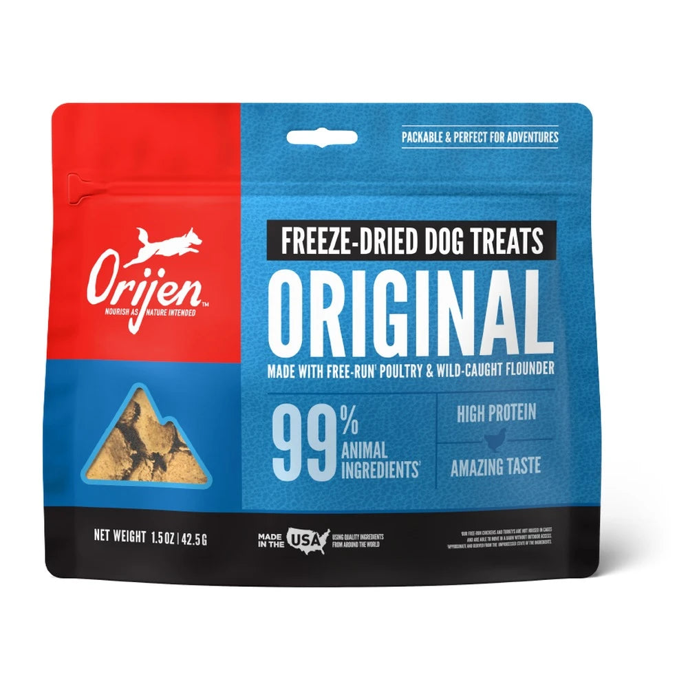 Orijen Original Dog Treats 42.5 grs snack para perros vista frontal