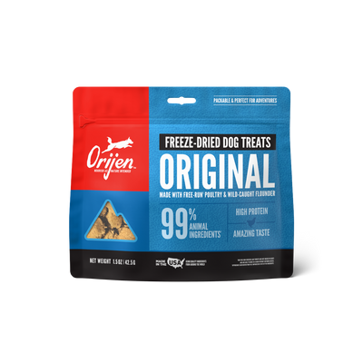 Orijen Original Dog Treats 42.5 grs snack para perros vista frontal