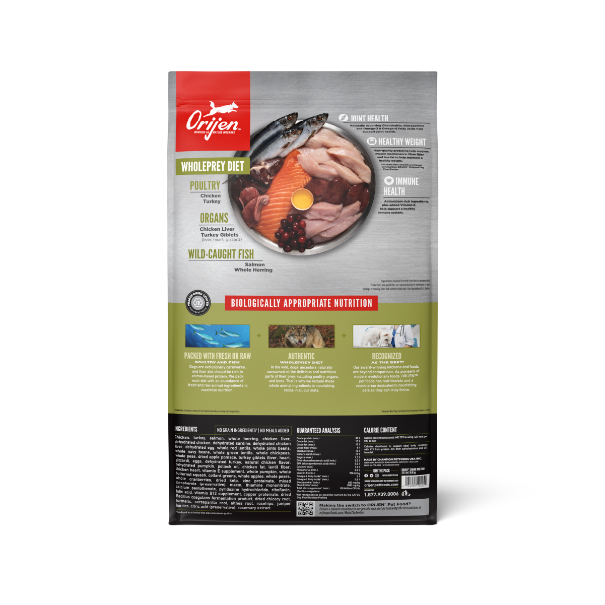 Orijen Senior libre de granos 10.6 kg alimento para perros vista trasera