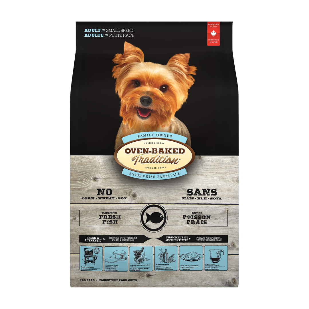 Oven Baked Tradition perro razas pequeñas pescado 2.27 kg saco vista frontal
