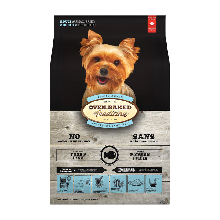 Oven Baked Tradition perro razas pequeñas pescado 2.27 kg saco vista frontal