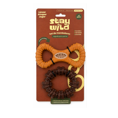 Stay Wild juguete mordedor perro pack 2 formas fibra bambú vista frontal