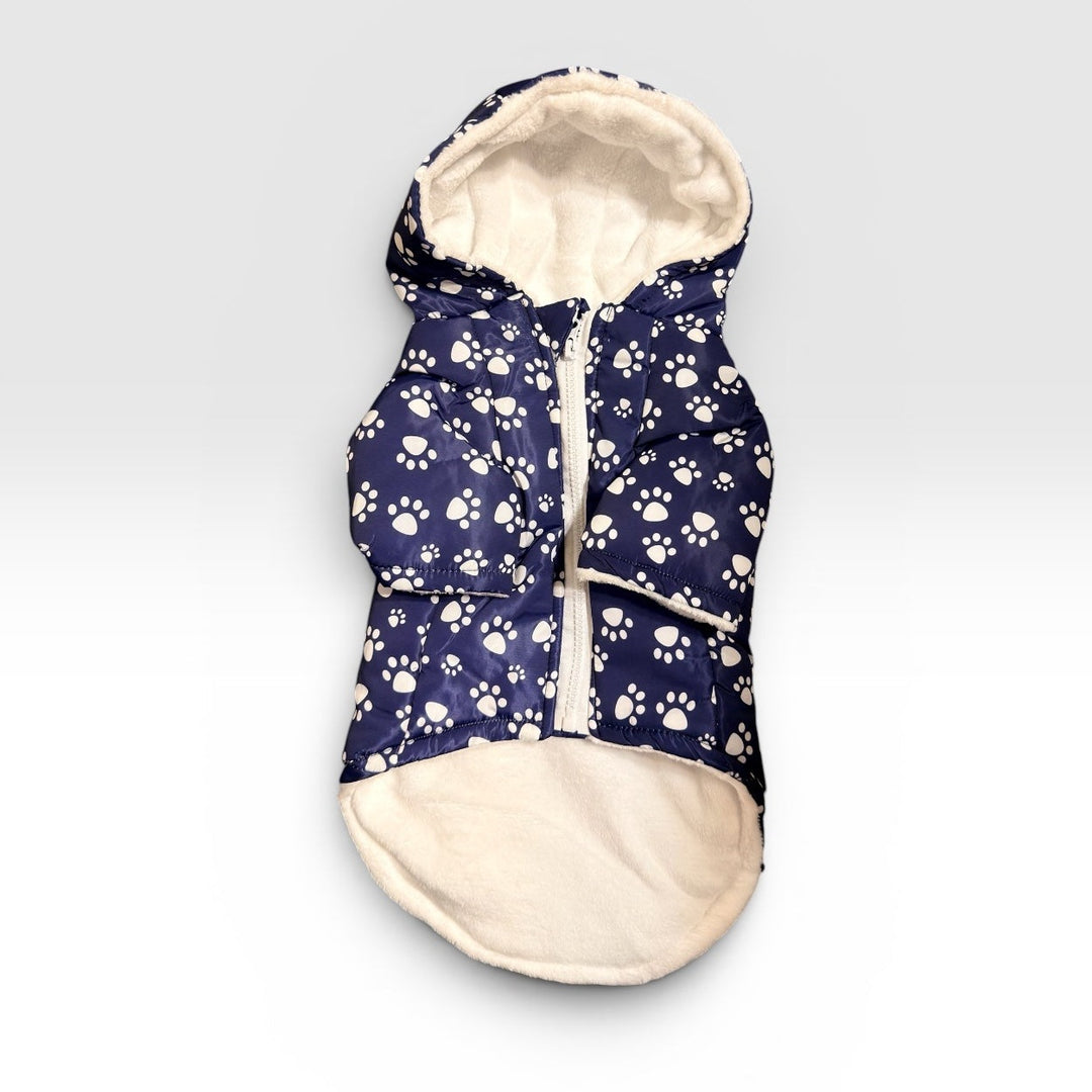 Parka impermeable chiporro y gorro azul perros y gatos vista frontal
