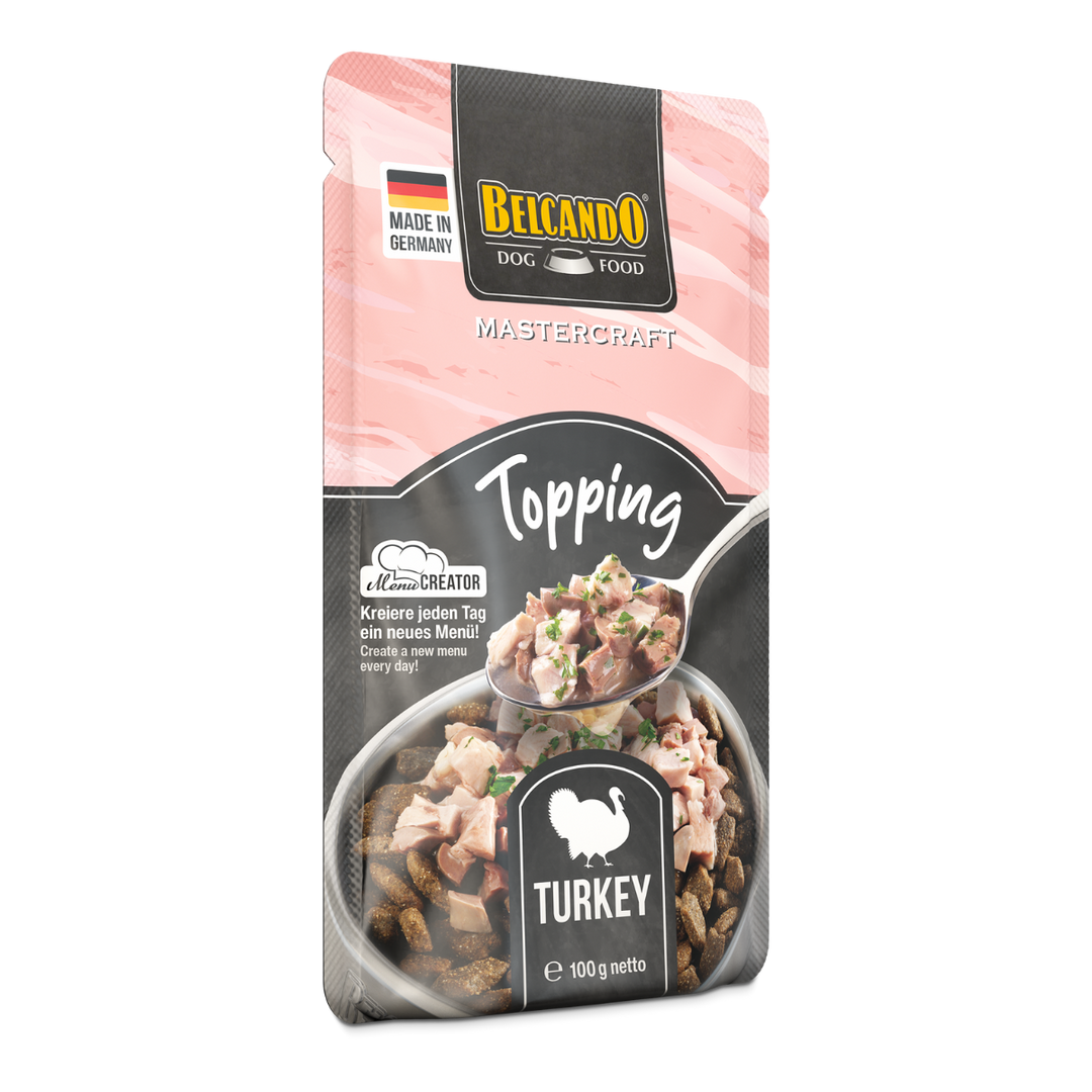 Belcando Mastercraft Topping Pavo pouch 100g reverso información nutricional