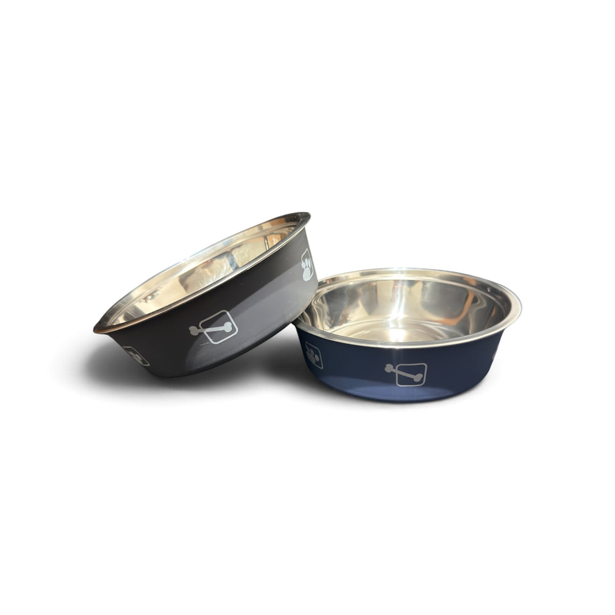 Plato metálico antideslizante Buen Amigo de 250 ml para perros pequeños y gatos, en gris y azul
