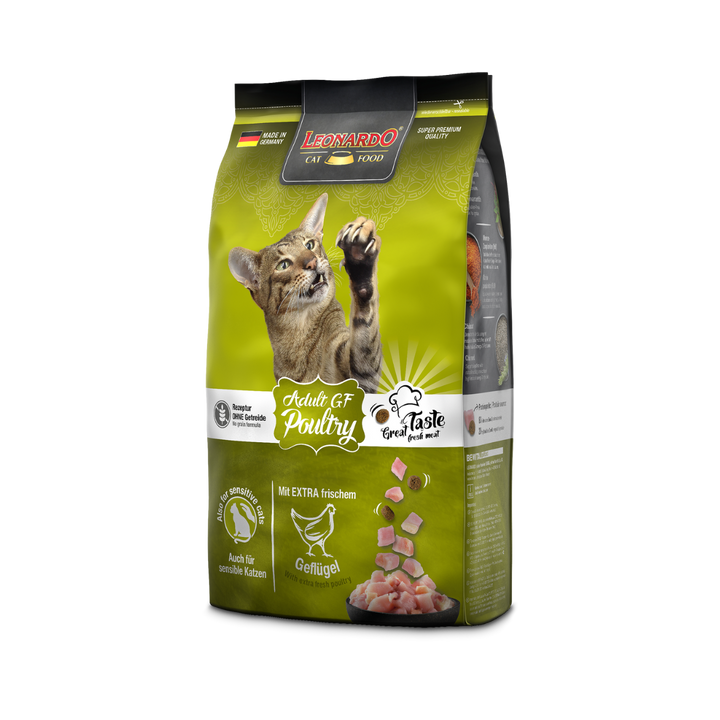 Leonardo Adult Poultry Grain Free para gatos empaque lateral