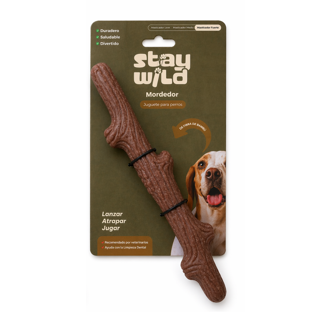 Stay Wild juguete mordedor perro rama fibra bambú y caucho 31 cm empaque
