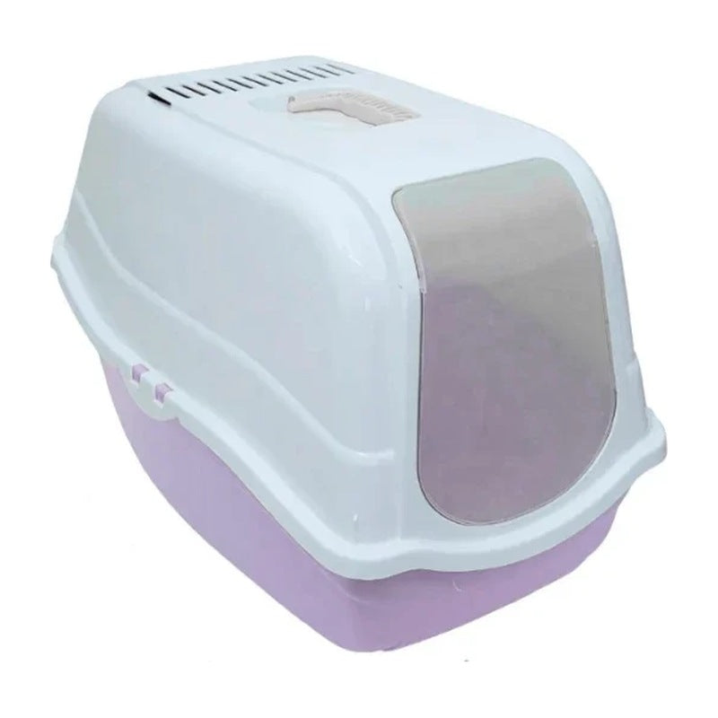 Arenero cerrado para gatos modelo Romeo 57x39x41 cm lila con gato