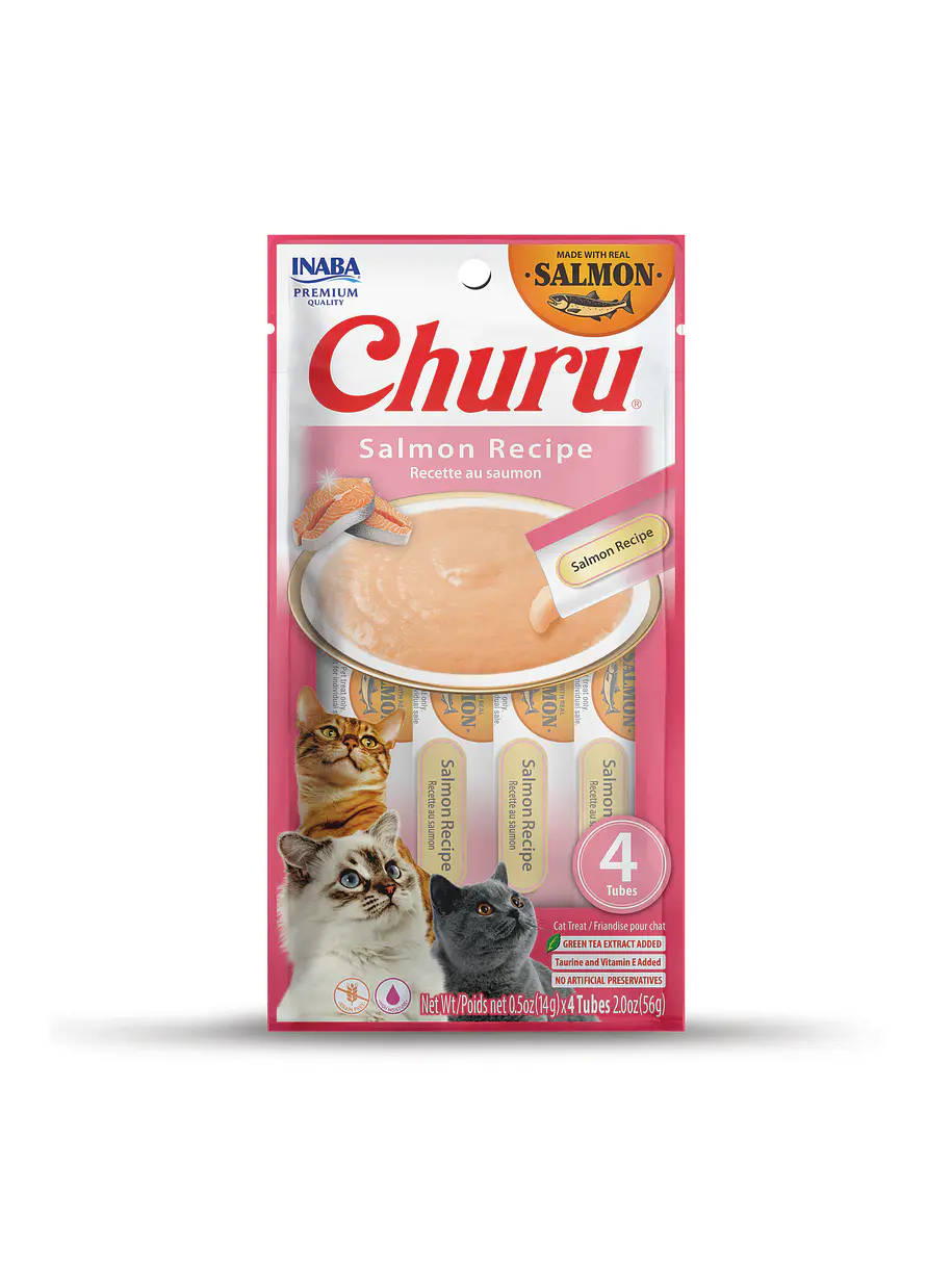 Churu snack líquido receta de salmón para gatos 4 tubos 14 grs vista frontal