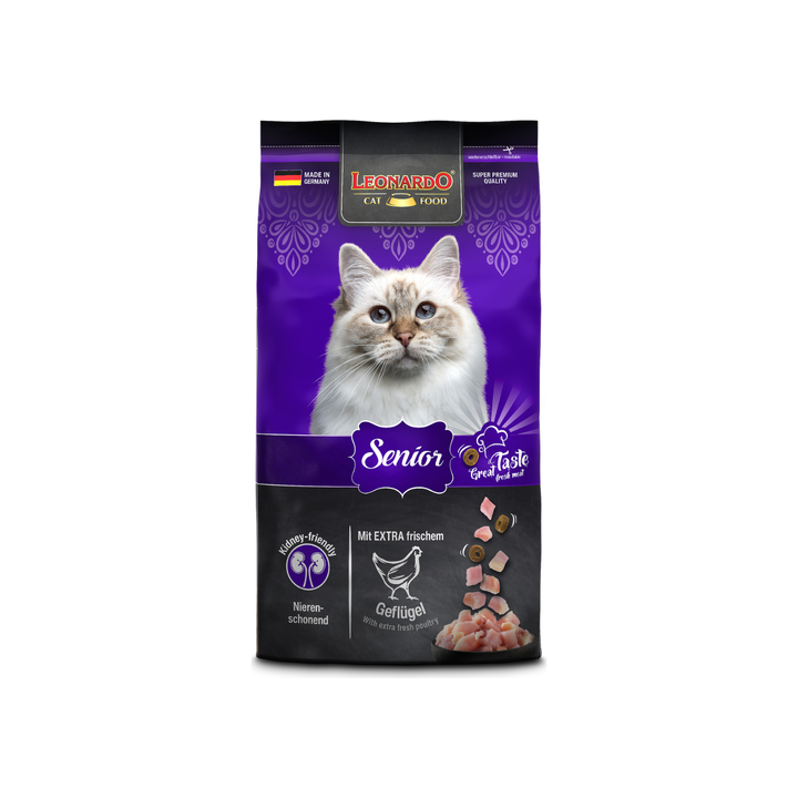 Leonardo Adult Senior alimento seco para gatos 1.8 Kg empaque frontal