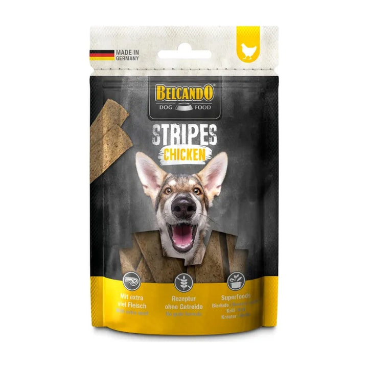 Belcando snack stripes pollo 70 grs para perro empaque vista frontal