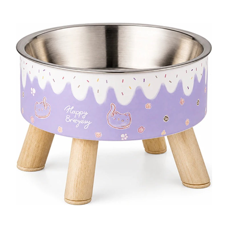 Plato comedero elevado perros y gatos morado 450 ml con gatitos