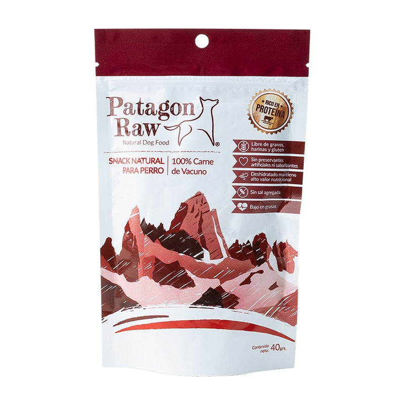 Patagon Raw snack vacuno perros 40 grs empaque vista frontal