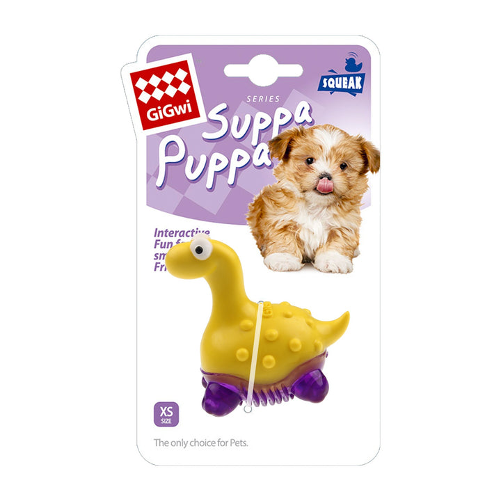Gigwi Suppa Puppa dinosaurio juguete para cachorros vista frontal