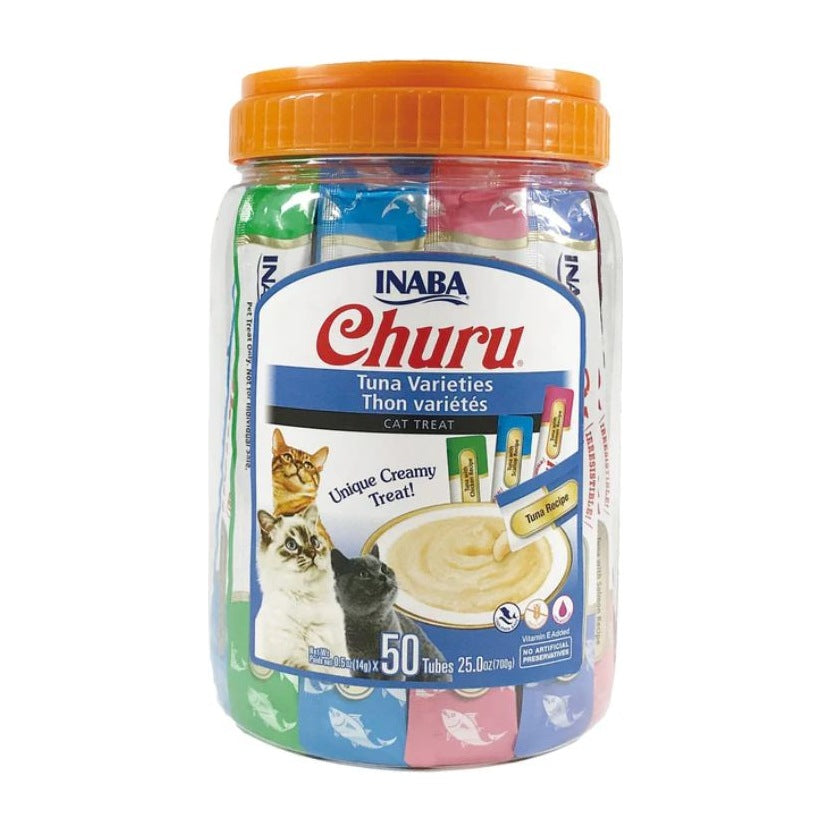 Churu snack variedades atún pack 50 unidades para gatos vista frontal