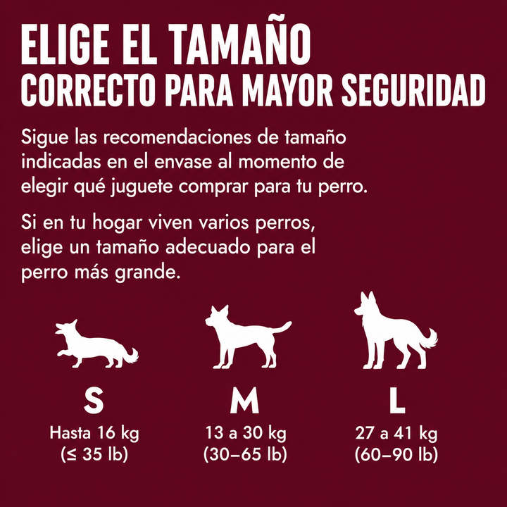 KONG guía tamaño correcto pelota según peso perro