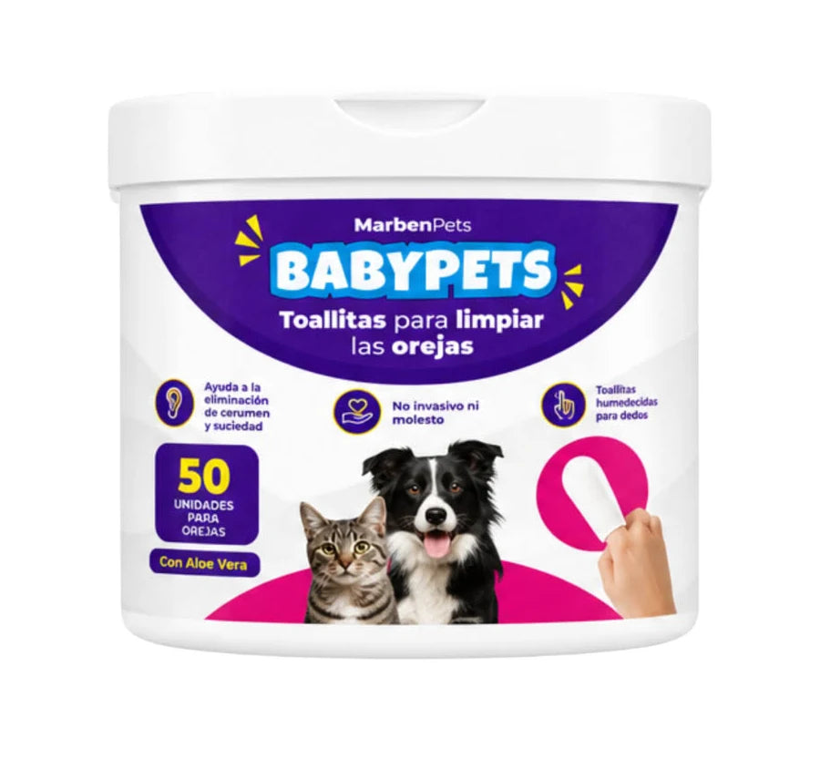 Baby Pets toallitas húmedas limpieza de orejas perros y gatos 50 unidades envase