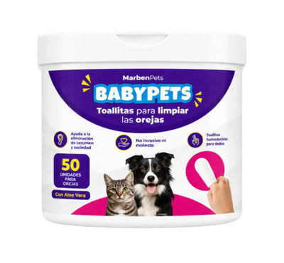 Baby Pets toallitas húmedas limpieza de orejas perros y gatos 50 unidades envase